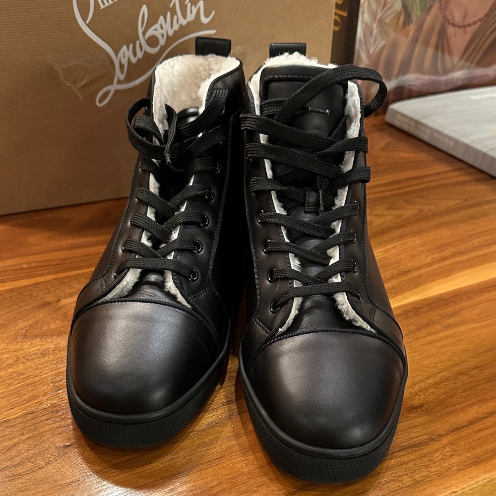 Louboutin Black Shearling Lined Leather High-Top Men's Sneakers